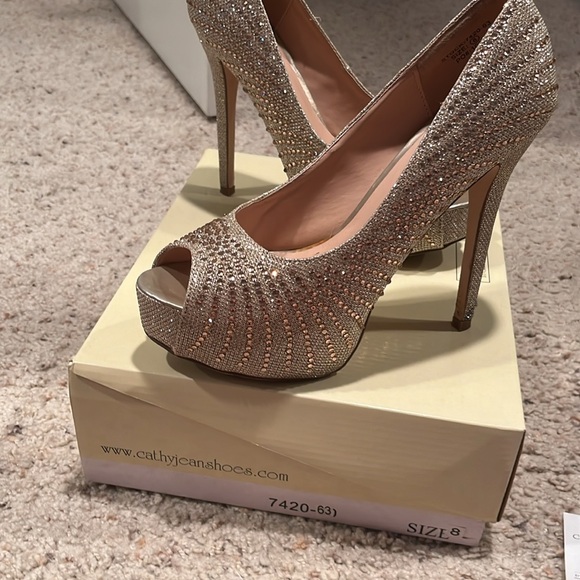 Cathy Jean sparkle open toe platform heels Gold size 8 - Picture 3 of 8
